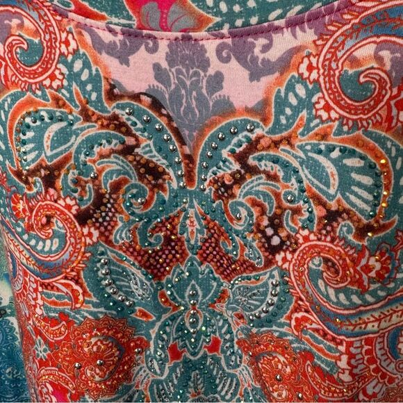 Closet Full Size 3XL Blouse Tunic Top sparkly studs Shark bite hem Boho Pastel - Picture 5 of 12